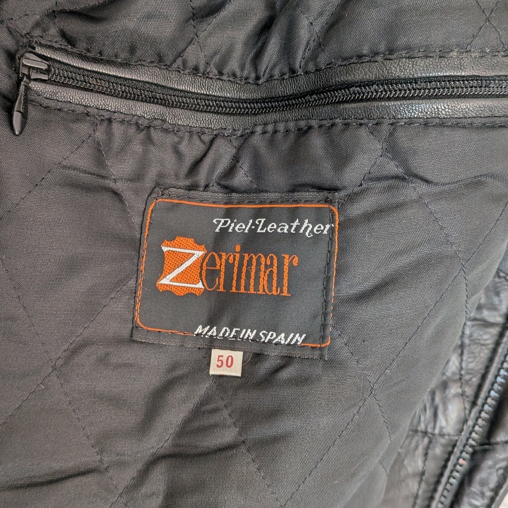 Zerimar Patchwork Black Leather Jacket Fur Collar… - image 4